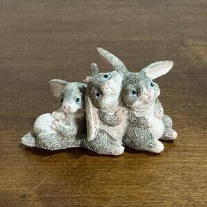 Miniature Bunny Rabbits Figurine Triplet Cuties 2.5" Long x 1.5" H